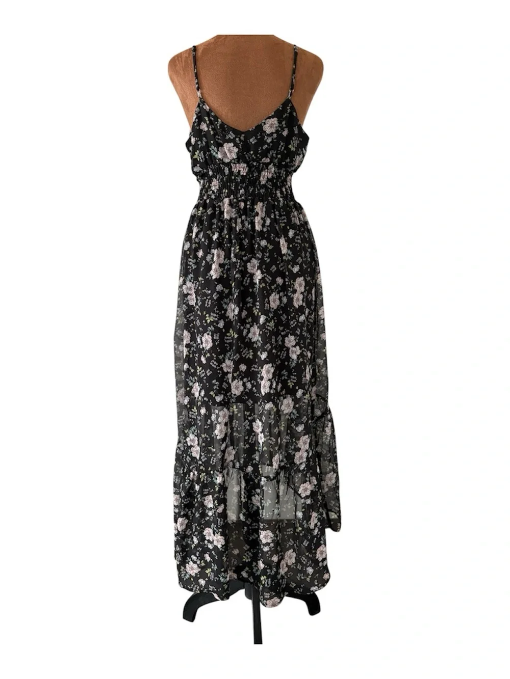 Sweet Storm Black Floral High-Low Tiered Boho Flowy Midi / Maxi Dress Medium - Picture 2 of 8